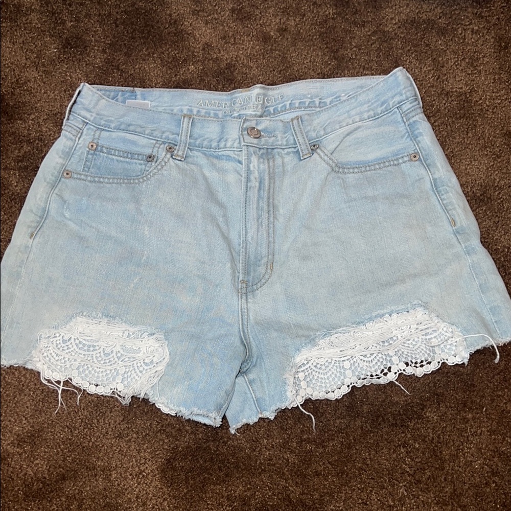 American Eagle Outfitters Light Blue Denim Shorts with Lace Trim sz 12